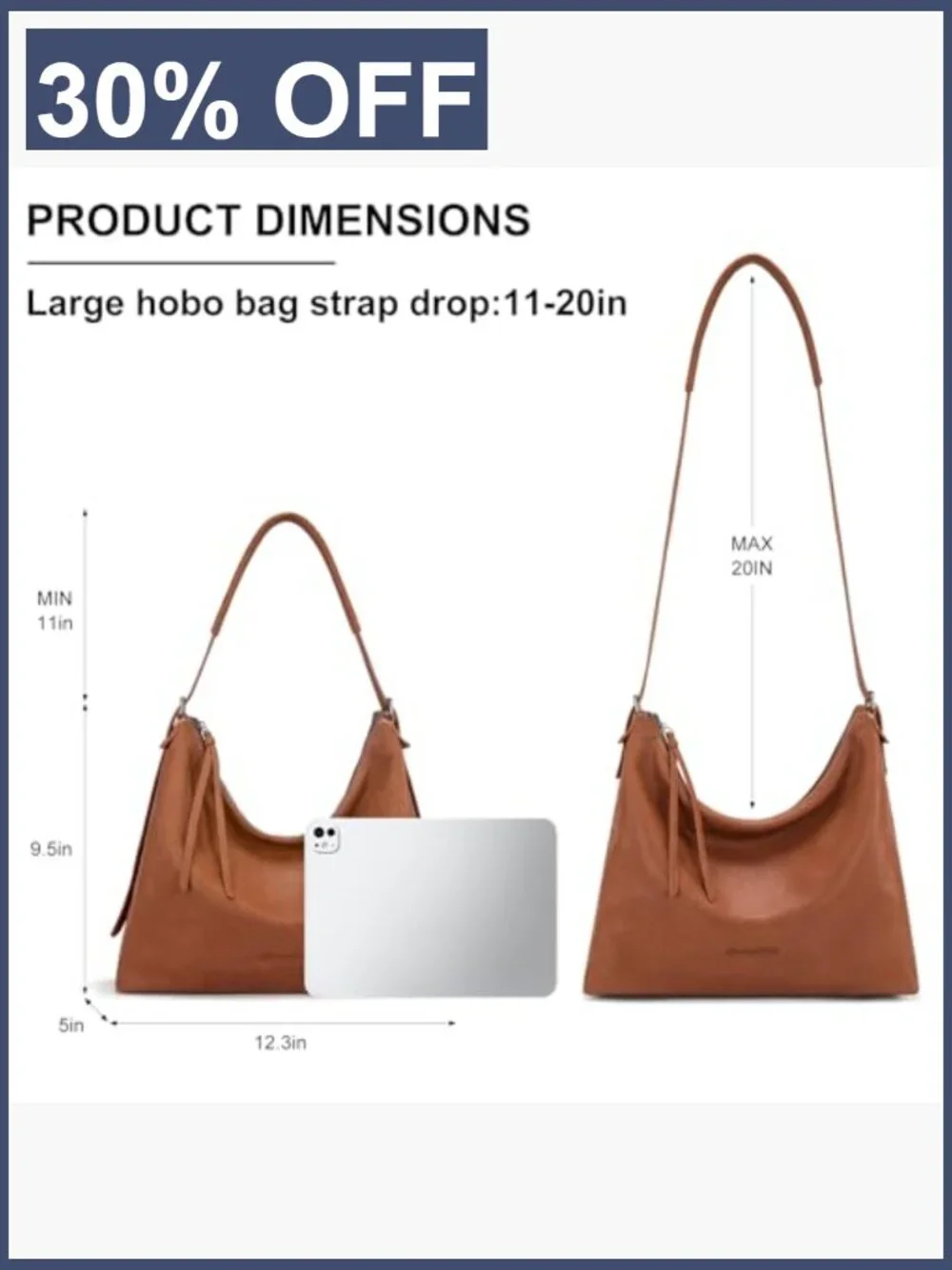 Large Slouchy Hobo Bag Vegan Leather Shoulder Crossbody Purse Zipper